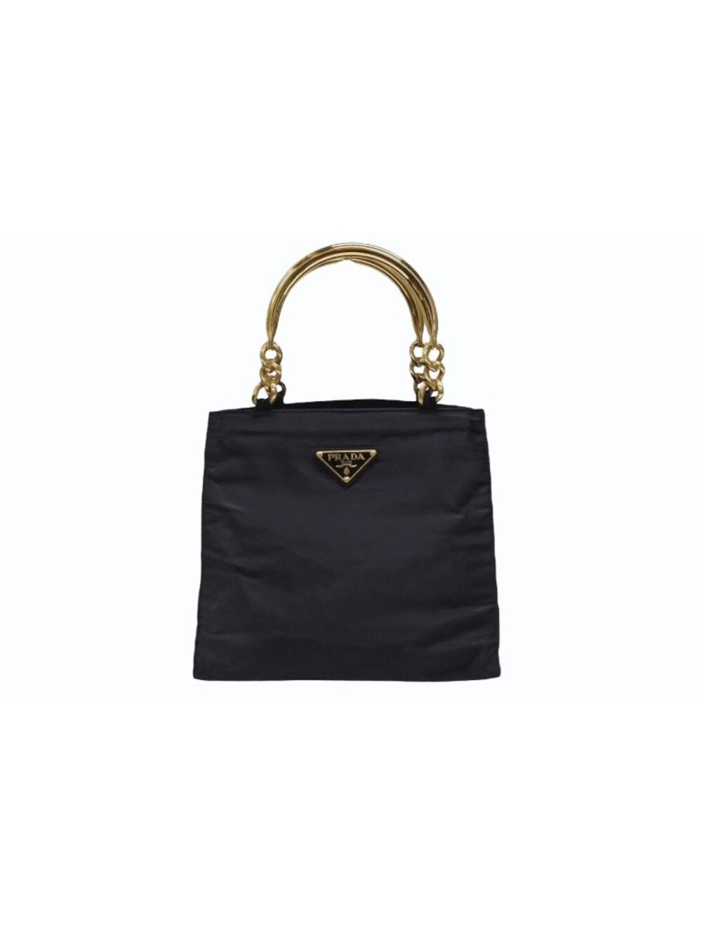 Prada Handbag Triangle Logo Nylon Gold Black